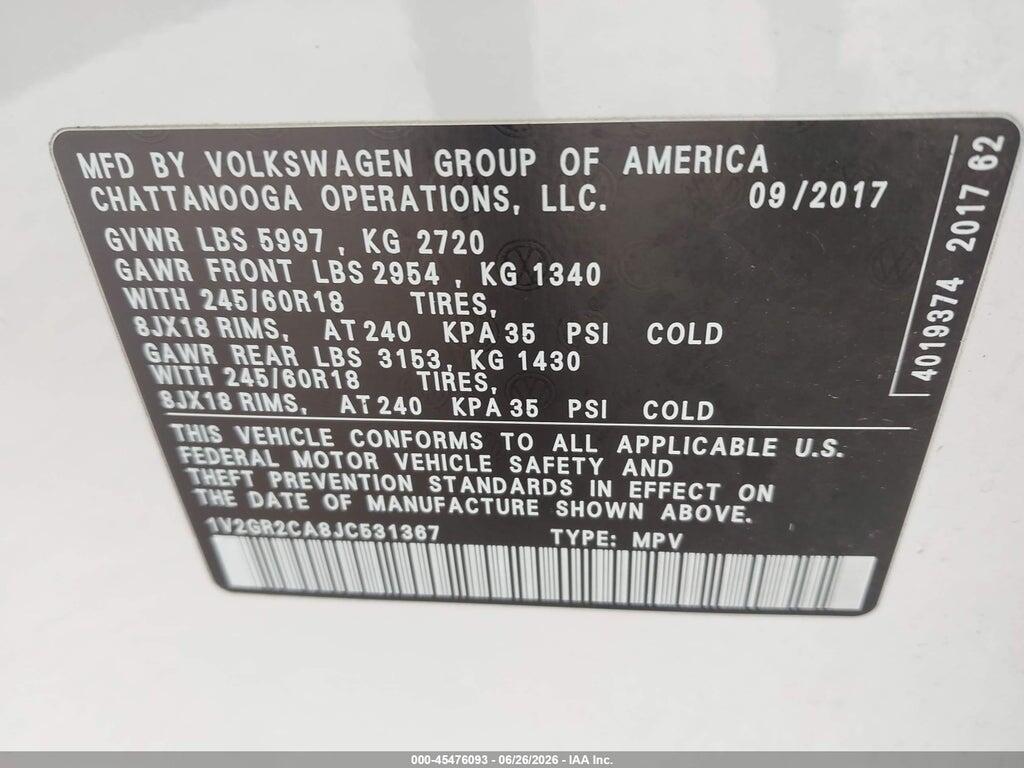 1V2GR2CA8JC531367 2018 VOLKSWAGEN ATLAS photo no. 9