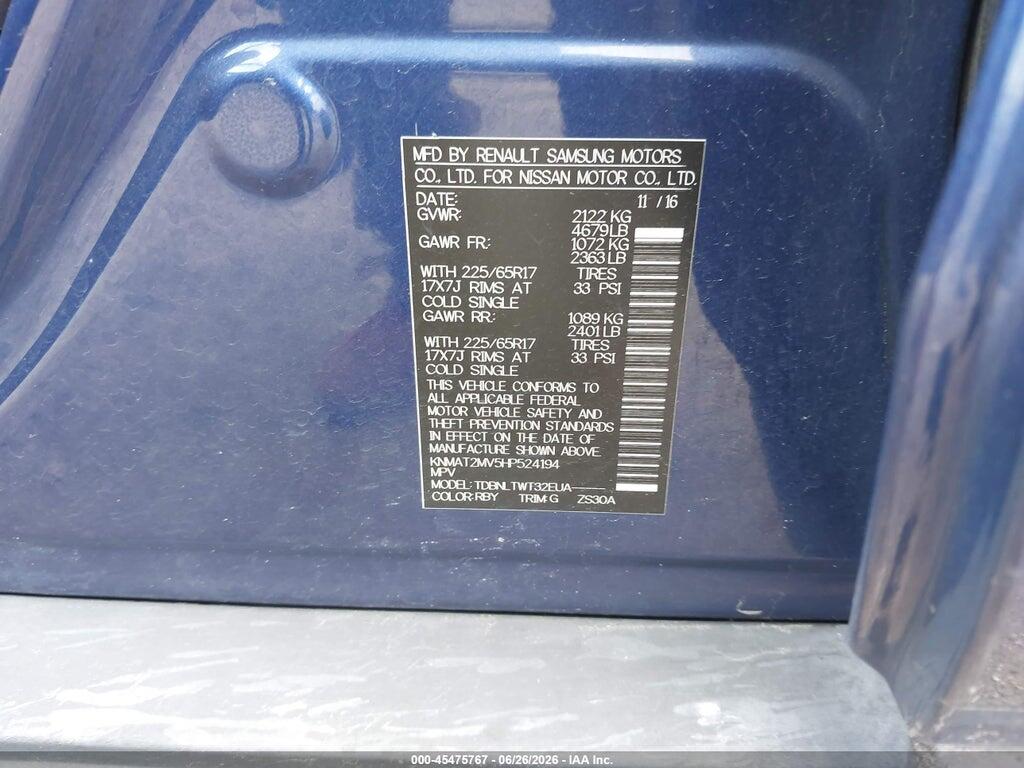 KNMAT2MV5HP524194 2017 NISSAN ROGUE photo no. 9