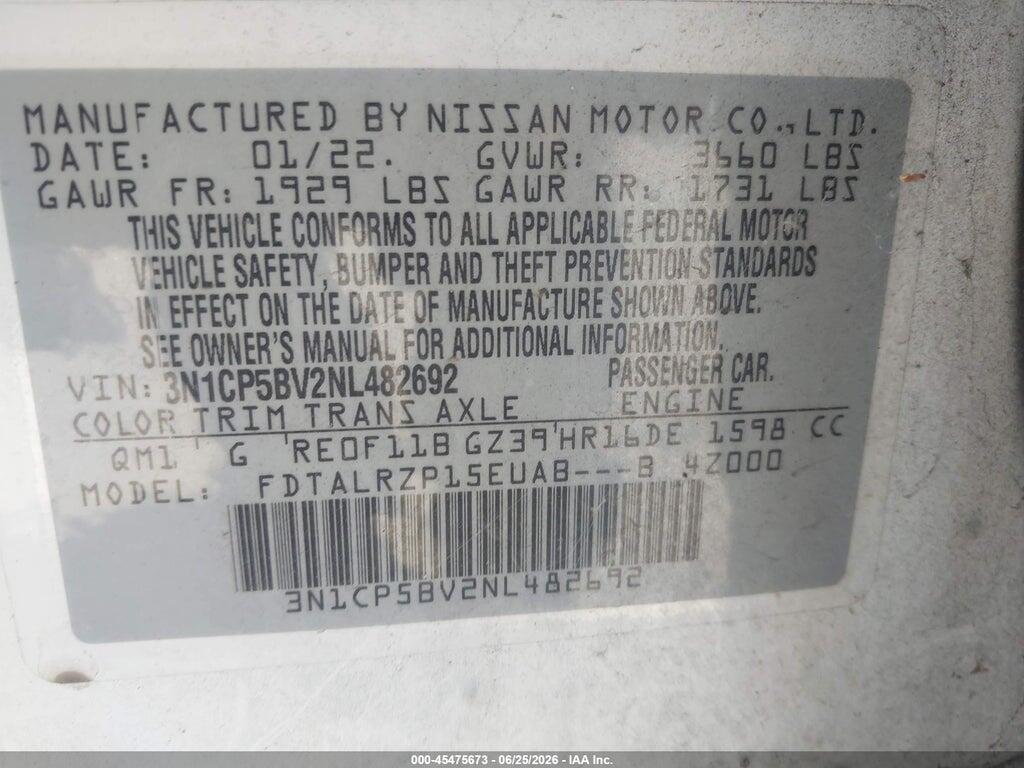 3N1CP5BV2NL482692 2022 NISSAN KICKS photo no. 9