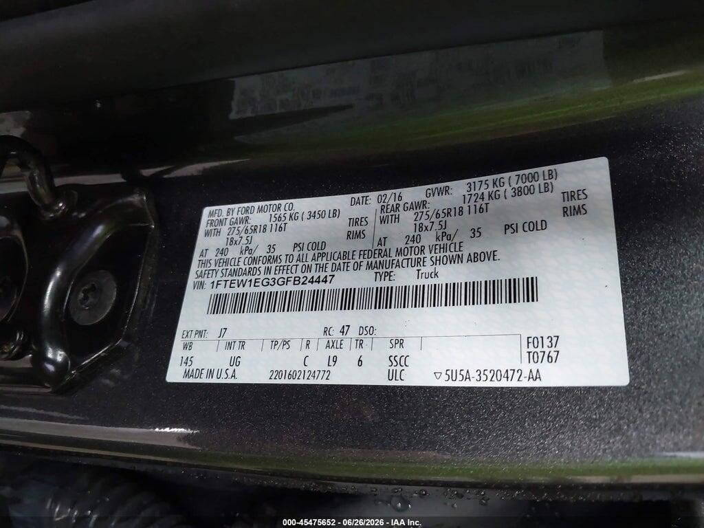 1FTEW1EG3GFB24447 2016 FORD F-150 photo no. 9