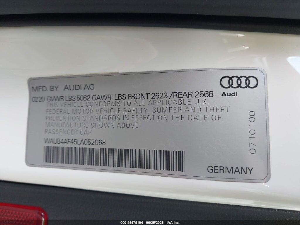WAUB4AF45LA052068 2020 AUDI S4 photo no. 9