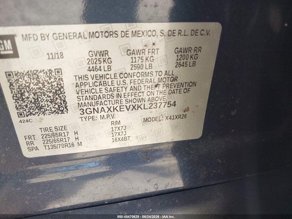3GNAXKEVXKL237754 2019 CHEVROLET EQUINOX photo no. 9
