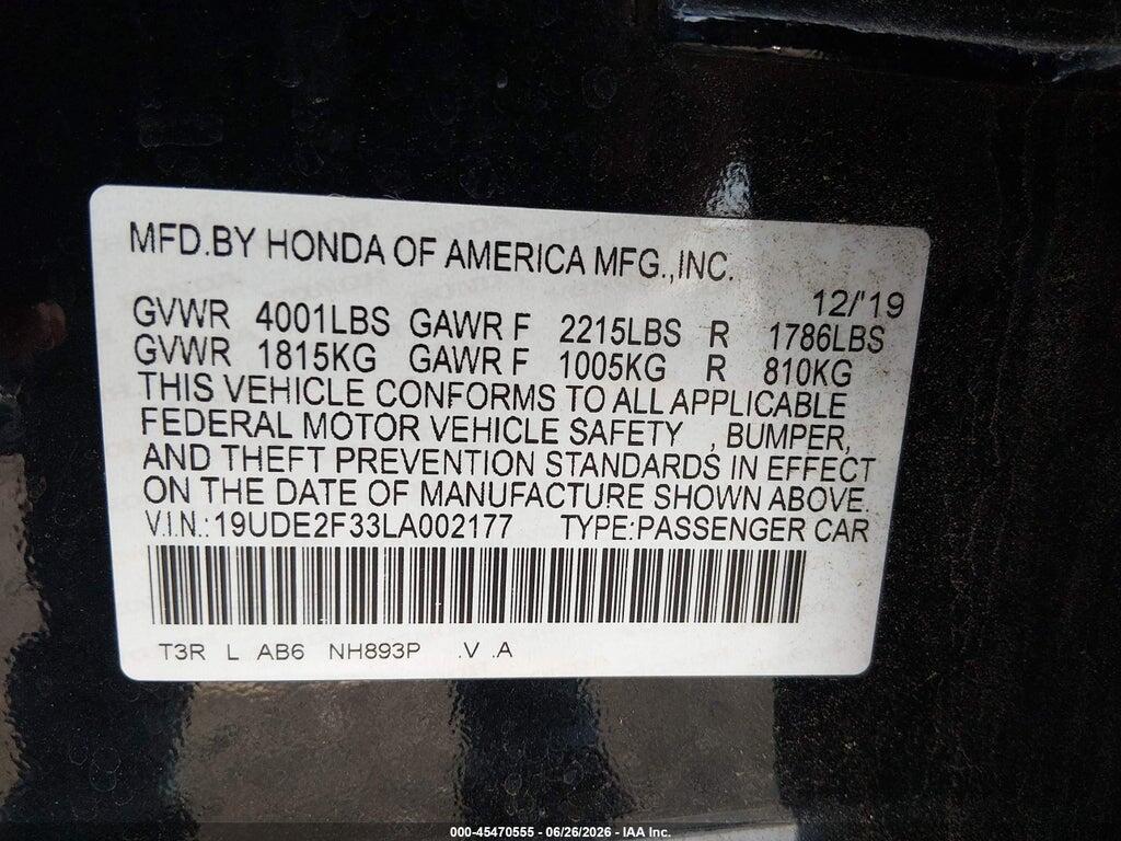 19UDE2F33LA002177 2020 ACURA ILX photo no. 9