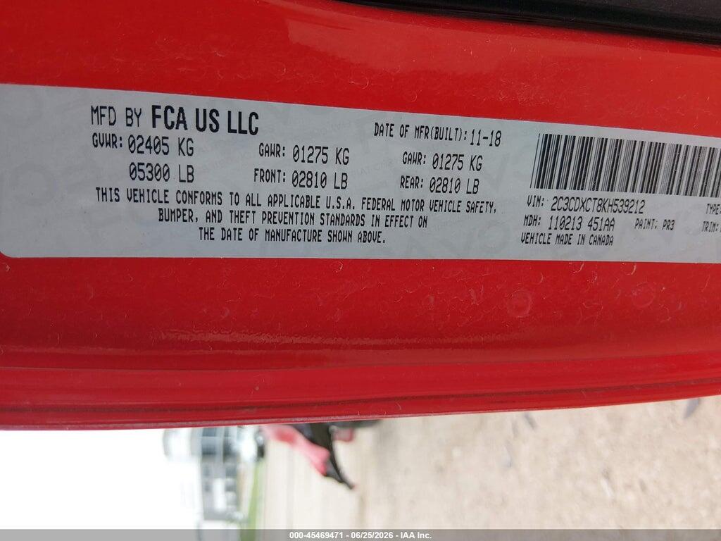 2C3CDXCT8KH539212 2019 DODGE CHARGER photo no. 9