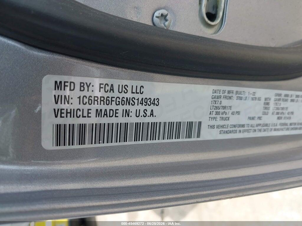 1C6RR6FG6NS149343 2022 RAM 1500 CLASSIC photo no. 9