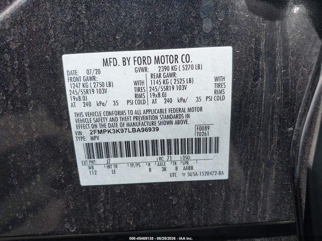 2FMPK3K97LBA96939 2020 FORD EDGE photo no. 9