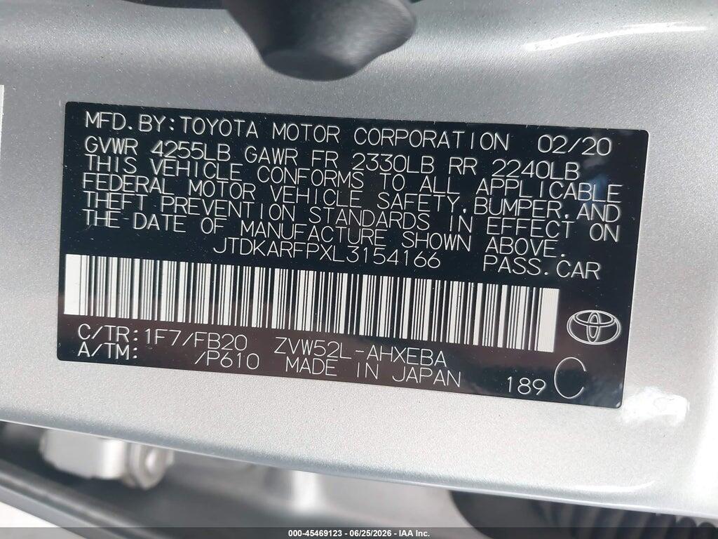 JTDKARFPXL3154166 2020 TOYOTA PRIUS PRIME photo no. 9
