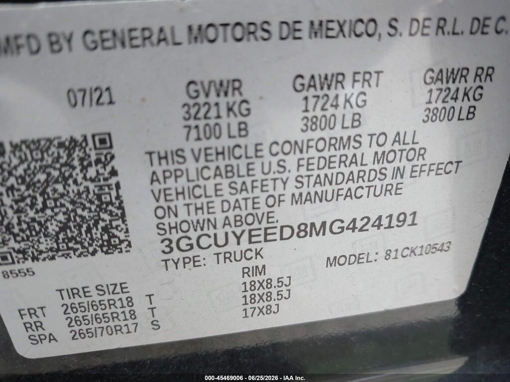 3GCUYEED8MG424191 2021 CHEVROLET SILVERADO 1500 photo no. 9