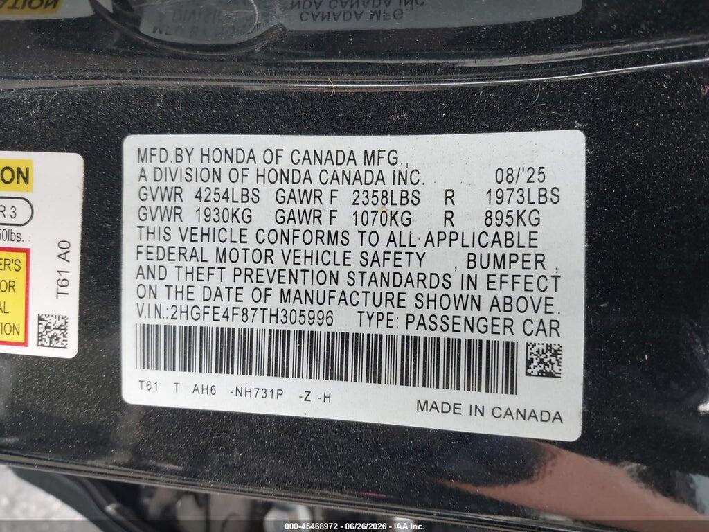 2HGFE4F87TH305996 2026 HONDA CIVIC HYBRID photo no. 9