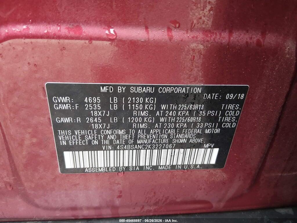 4S4BSANC2K3227067 2019 SUBARU OUTBACK photo no. 9