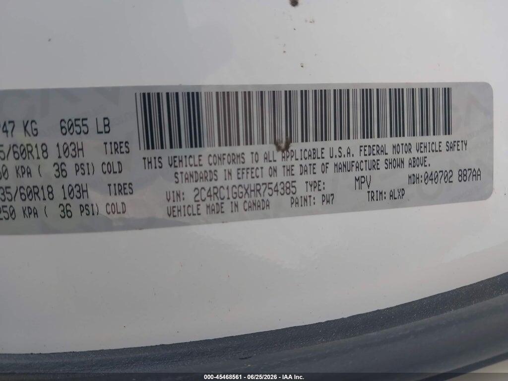 2C4RC1GGXHR754385 2017 CHRYSLER PACIFICA photo no. 9