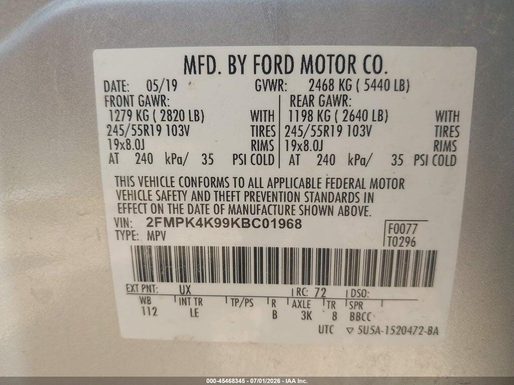 2FMPK4K99KBC01968 2019 FORD EDGE photo no. 9
