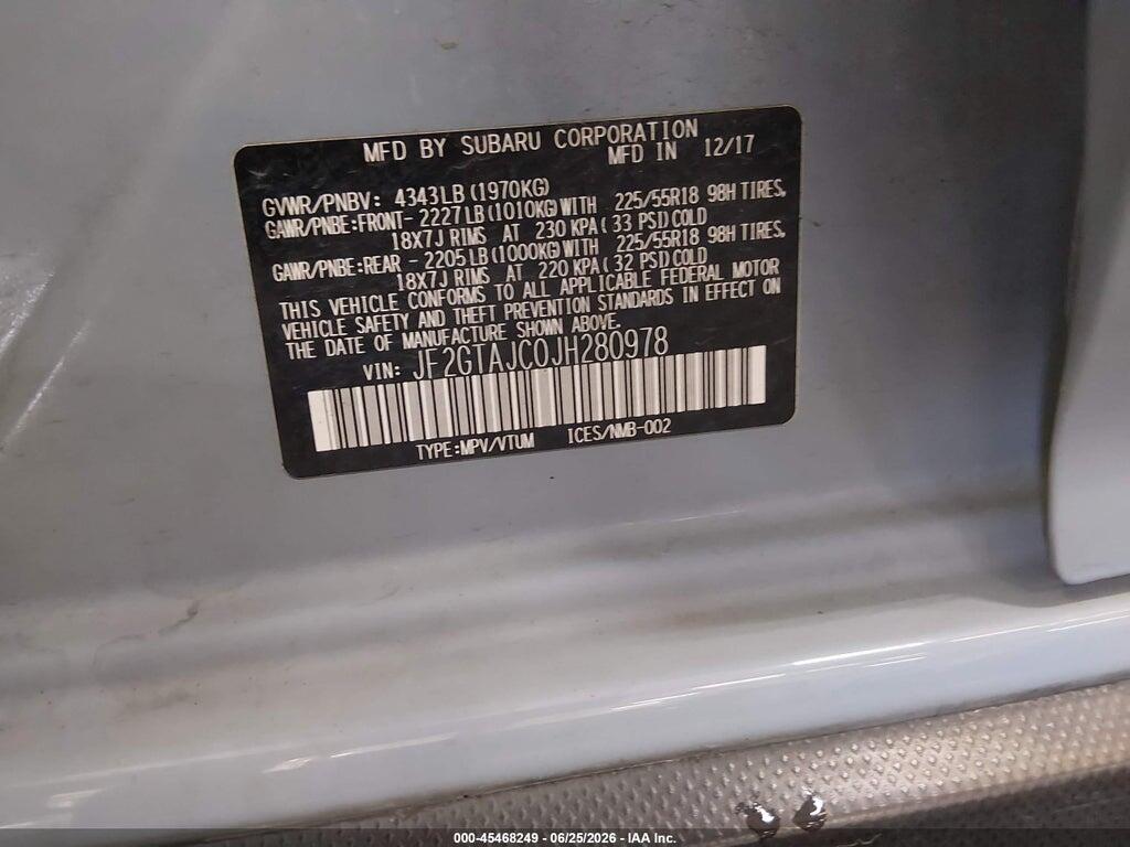 JF2GTAJC0JH280978 2018 SUBARU CROSSTREK photo no. 9