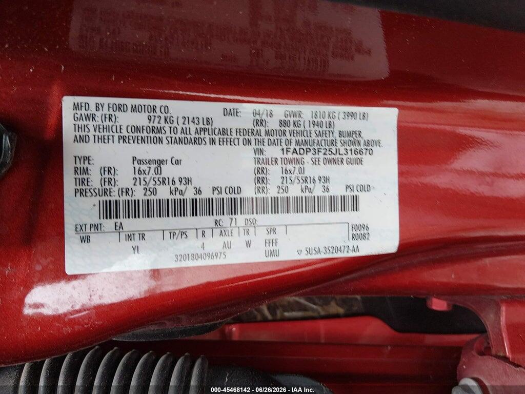 1FADP3F25JL316670 2018 FORD FOCUS photo no. 9