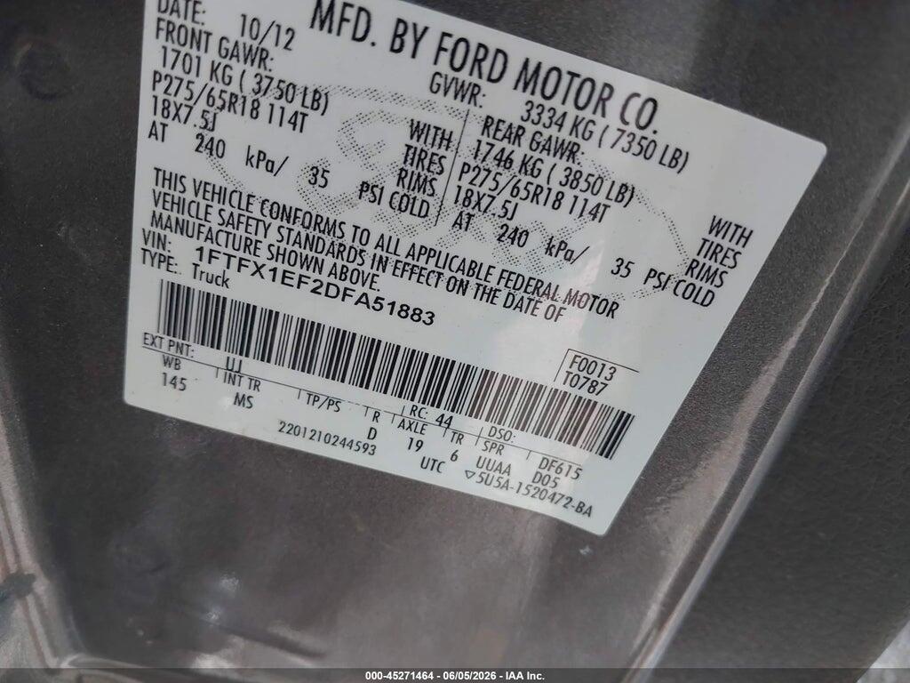 1FTFX1EF2DFA51883 2013 FORD F-150 photo no. 9