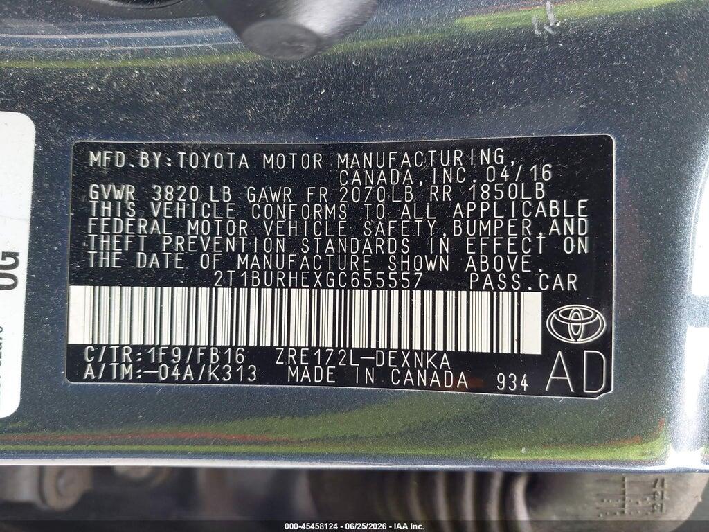 2T1BURHEXGC655557 2016 TOYOTA COROLLA photo no. 9