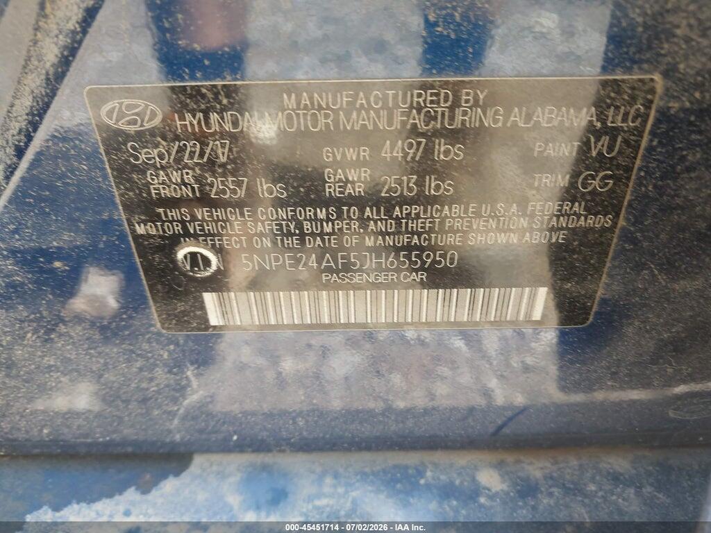 5NPE24AF5JH655950 2018 HYUNDAI SONATA photo no. 9