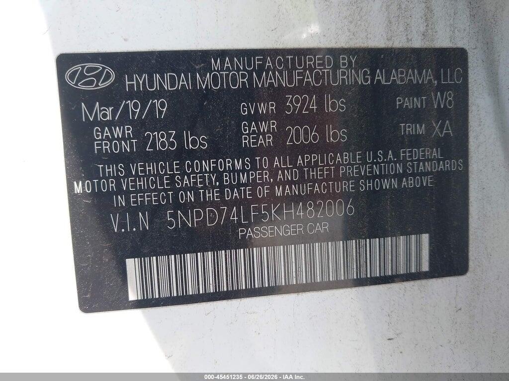 5NPD74LF5KH482006 2019 HYUNDAI ELANTRA photo no. 9