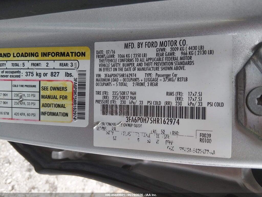 3FA6P0H75HR162974 2017 FORD FUSION photo no. 9
