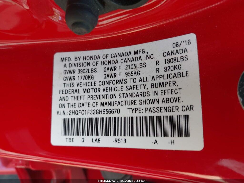 2HGFC1F32GH656670 2016 HONDA CIVIC photo no. 9
