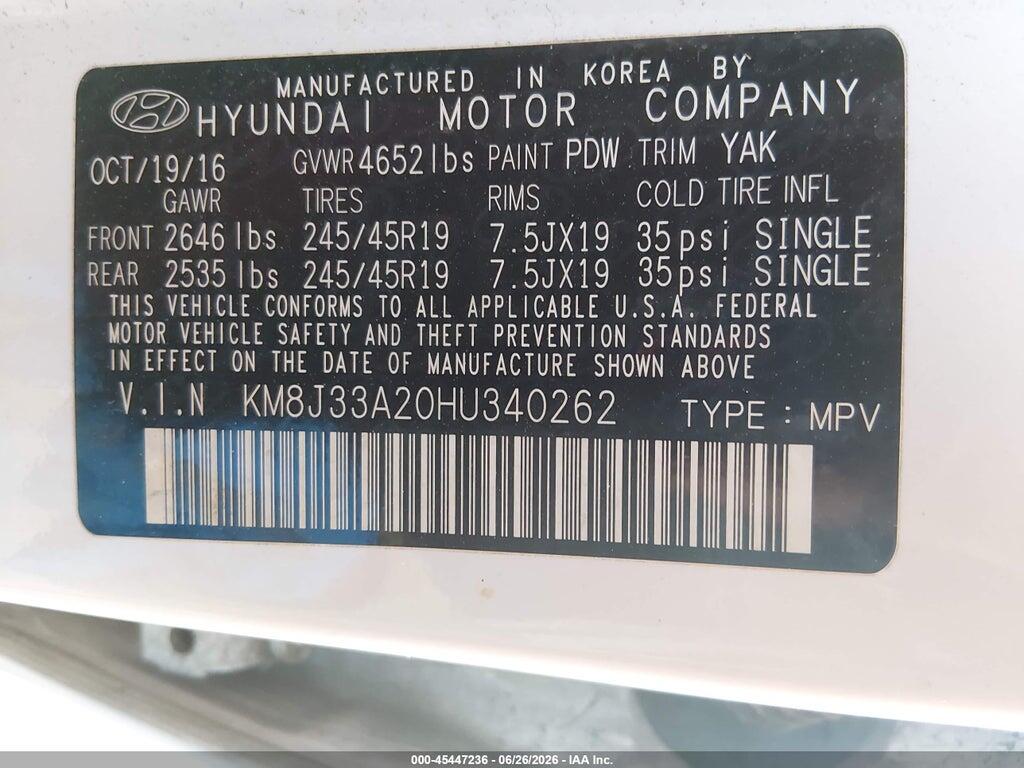 KM8J33A20HU340262 2017 HYUNDAI TUCSON photo no. 9
