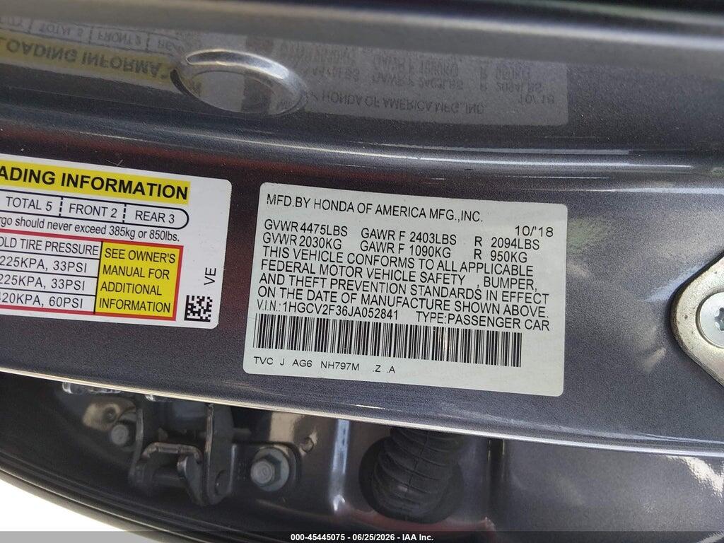 1HGCV2F36JA052841 2018 HONDA ACCORD photo no. 9
