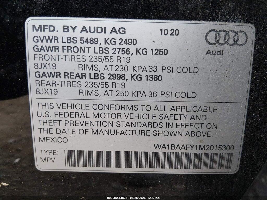 WA1BAAFY1M2015300 2021 AUDI Q5 photo no. 9