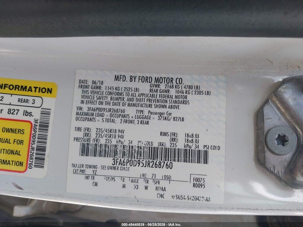 3FA6P0D95JR268760 2018 FORD FUSION photo no. 9
