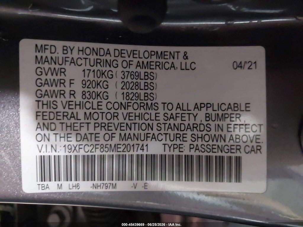 19XFC2F85ME201741 2021 HONDA CIVIC photo no. 9