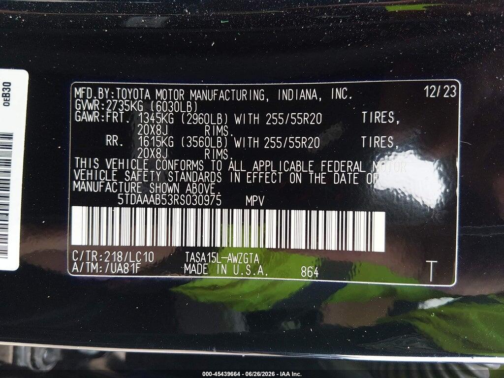 5TDAAAB53RS030975 2024 TOYOTA GRAND HIGHLANDER photo no. 9