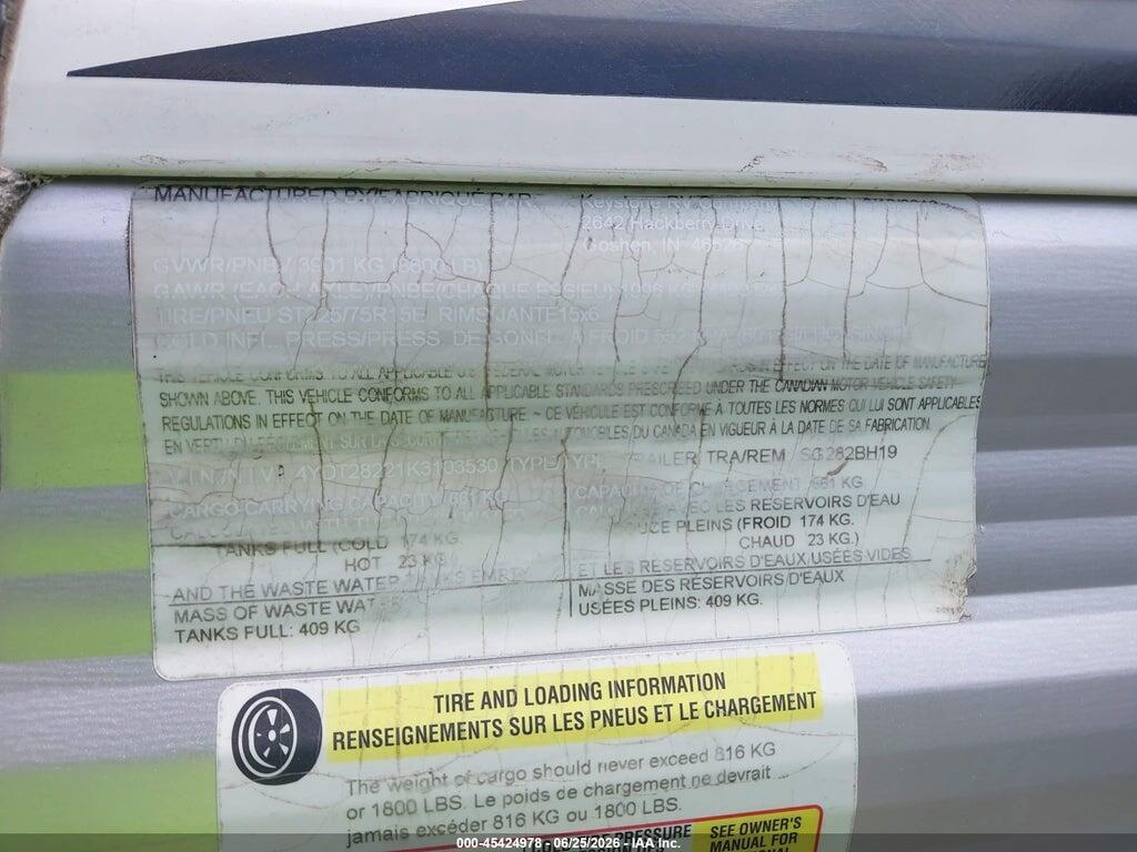 4YDT28221K3103530 2018 KEYSTONE RV TRAVEL  TRAILER photo no. 9