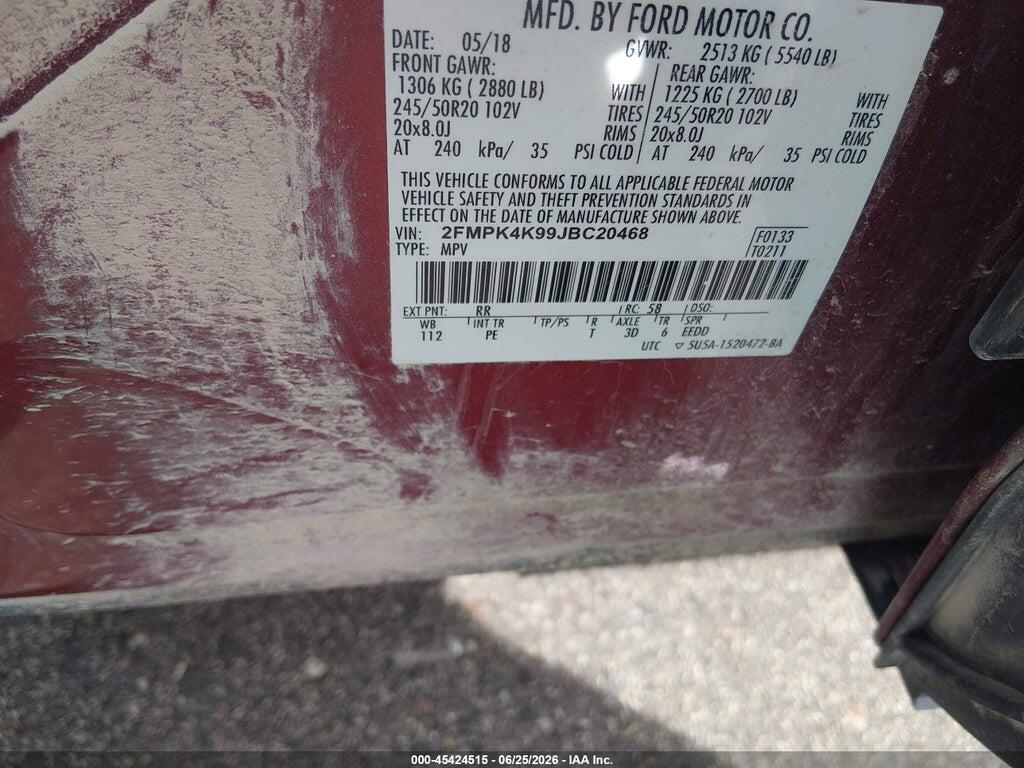 2FMPK4K99JBC20468 2018 FORD EDGE photo no. 9