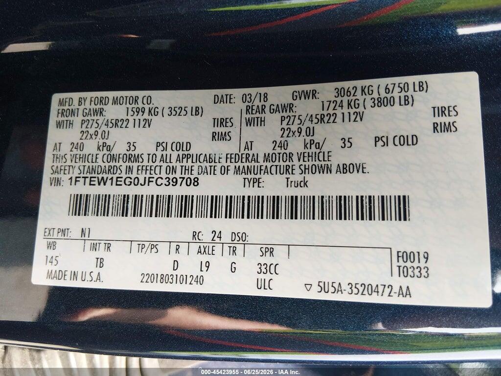 1FTEW1EG0JFC39708 2018 FORD F-150 photo no. 9