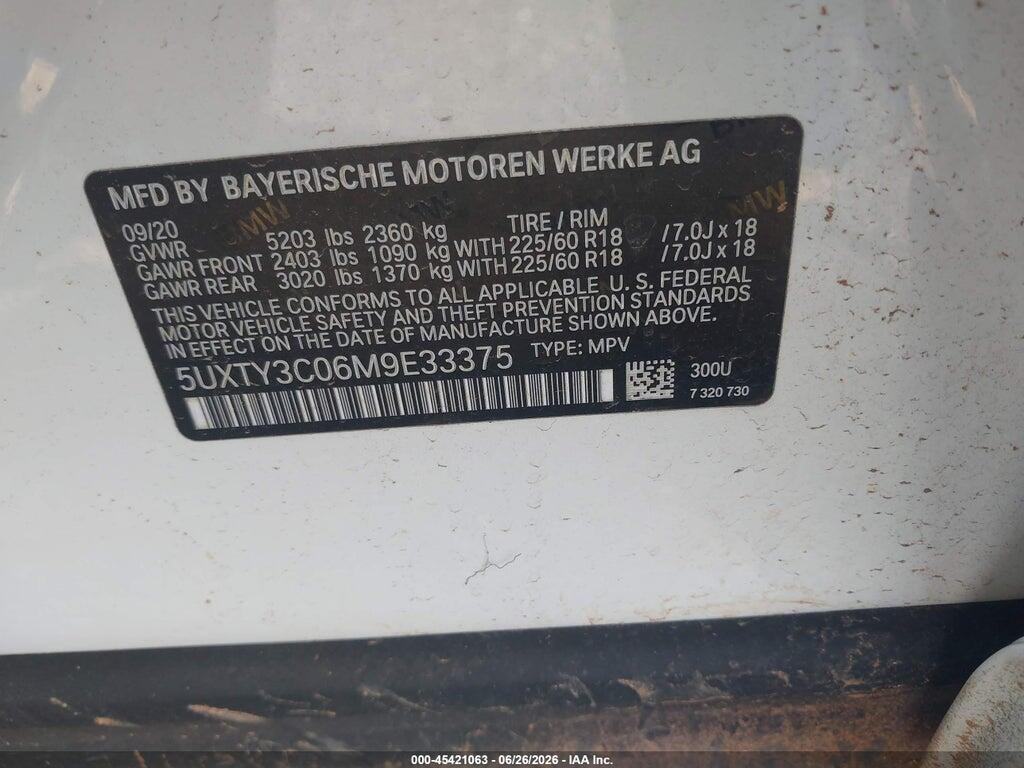 5UXTY3C06M9E33375 2021 BMW X3 photo no. 9