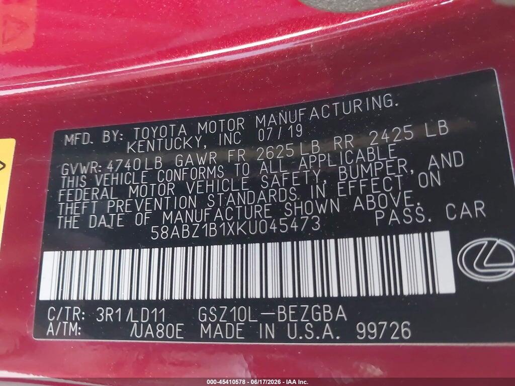 58ABZ1B1XKU045473 2019 LEXUS ES 350 photo no. 9