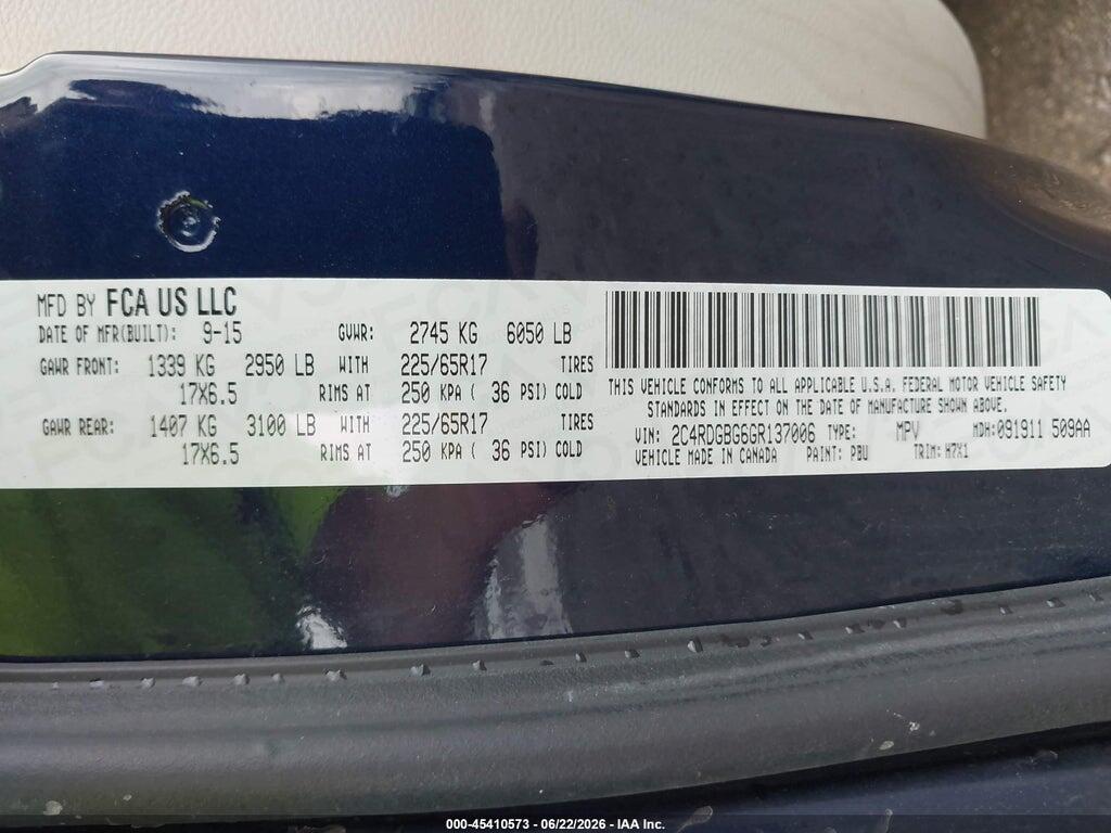 2C4RDGBG6GR137006 2016 DODGE GRAND CARAVAN photo no. 9