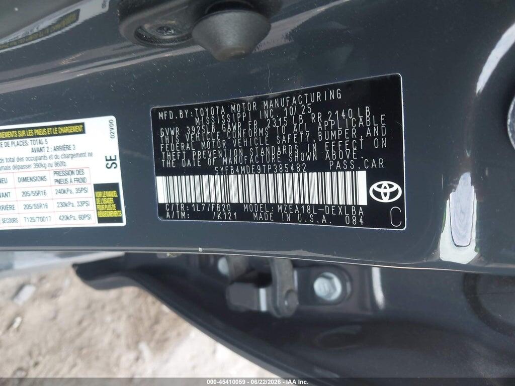 5YFB4MDE9TP385482 2026 TOYOTA COROLLA photo no. 9