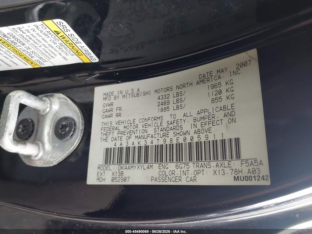 4A3AK34T98E005911 2008 MITSUBISHI ECLIPSE photo no. 9