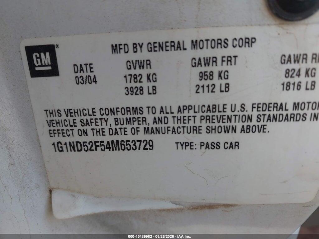 1G1ND52F54M653729 2004 CHEVROLET CLASSIC photo no. 9