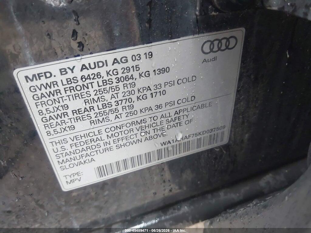 WA1AHAF75KD037509 2019 AUDI Q7 photo no. 9