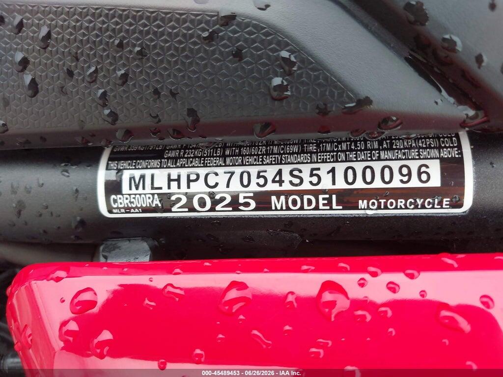 MLHPC7054S5100096 2025 HONDA CBR500 photo no. 10