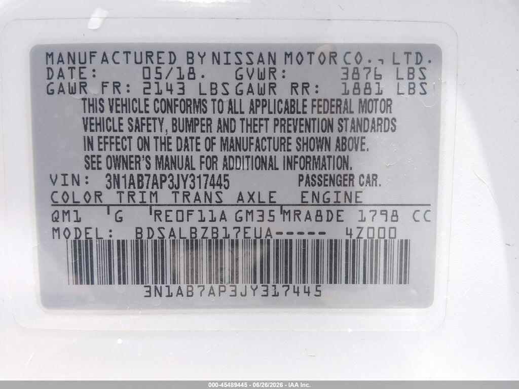 3N1AB7AP3JY317445 2018 NISSAN SENTRA photo no. 9