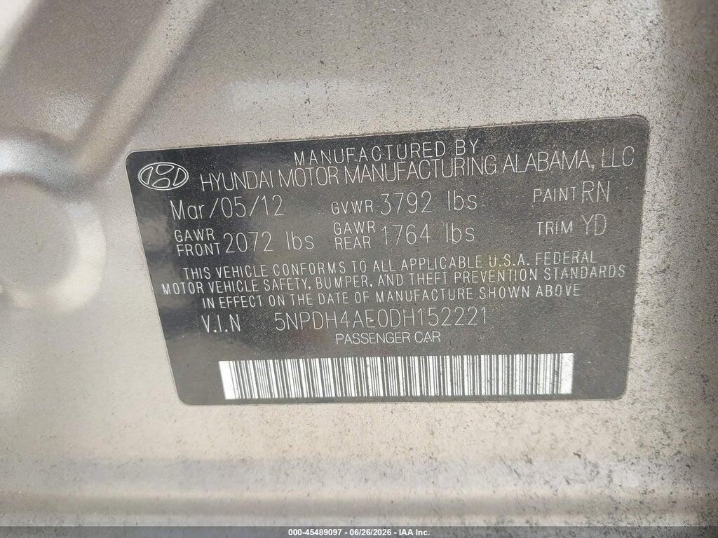 5NPDH4AE0DH152221 2013 HYUNDAI ELANTRA photo no. 9