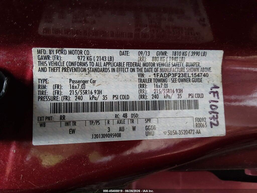 1FADP3F23EL154740 2014 FORD FOCUS photo no. 9