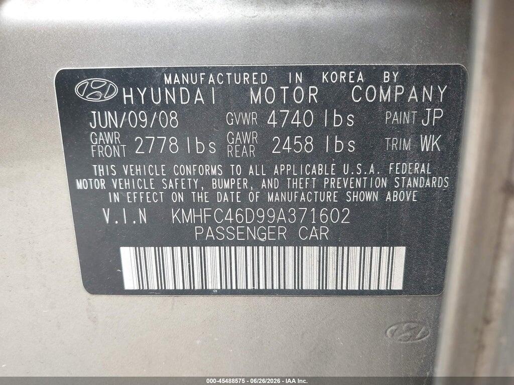KMHFC46D99A371602 2009 HYUNDAI AZERA photo no. 9