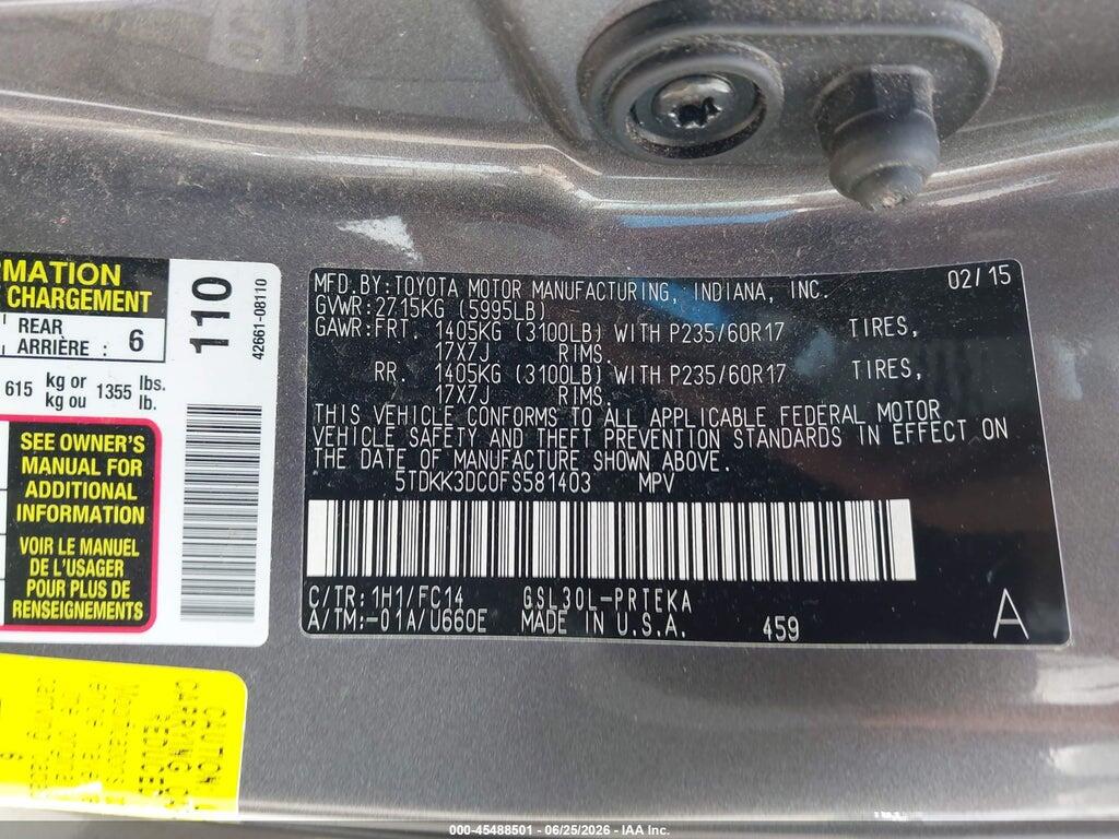 5TDKK3DC0FS581403 2015 TOYOTA SIENNA photo no. 9