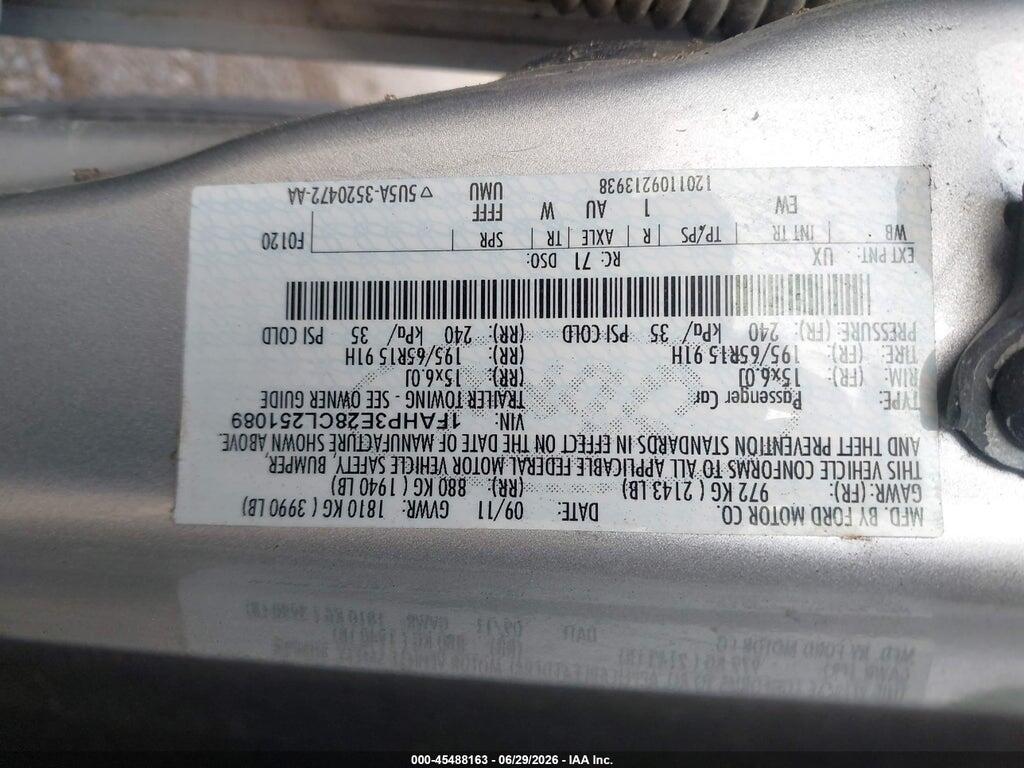 1FAHP3E28CL251089 2012 FORD FOCUS photo no. 9