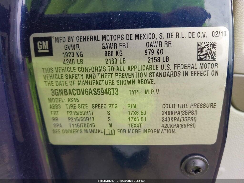 3GNBACDV6AS594673 2010 CHEVROLET HHR photo no. 9
