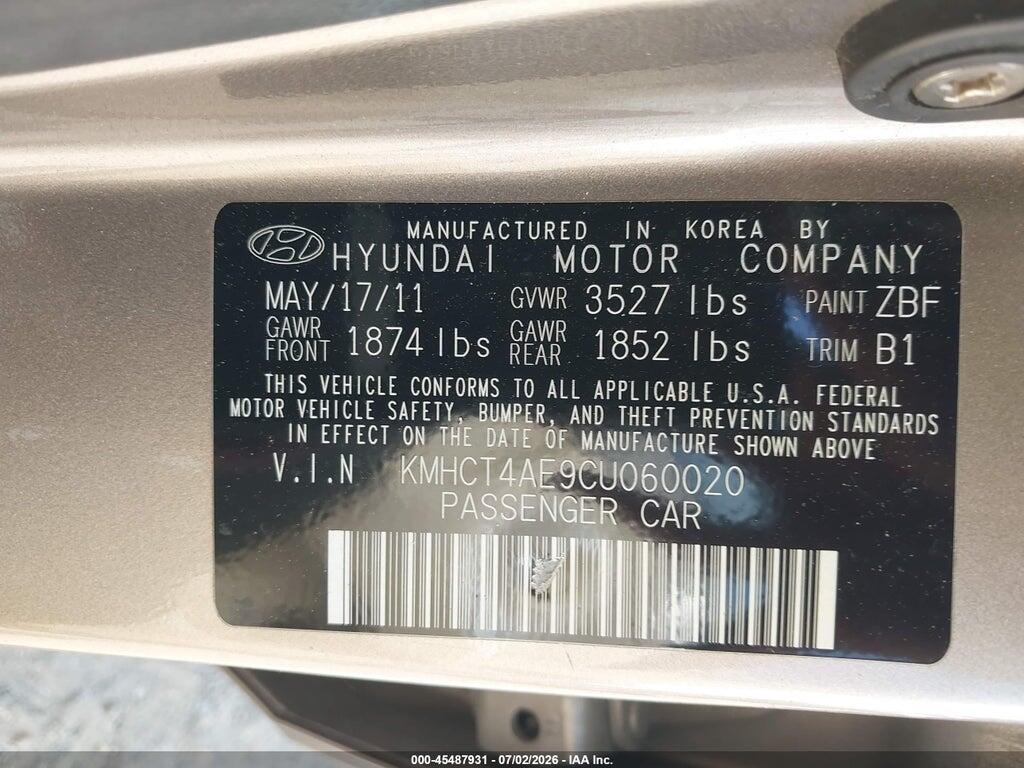 KMHCT4AE9CU060020 2012 HYUNDAI ACCENT photo no. 9