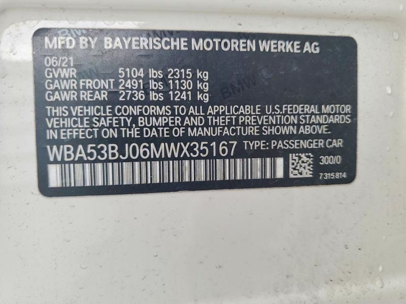 WBA53BJ06MWX35167 2021 BMW 540 photo no. 12
